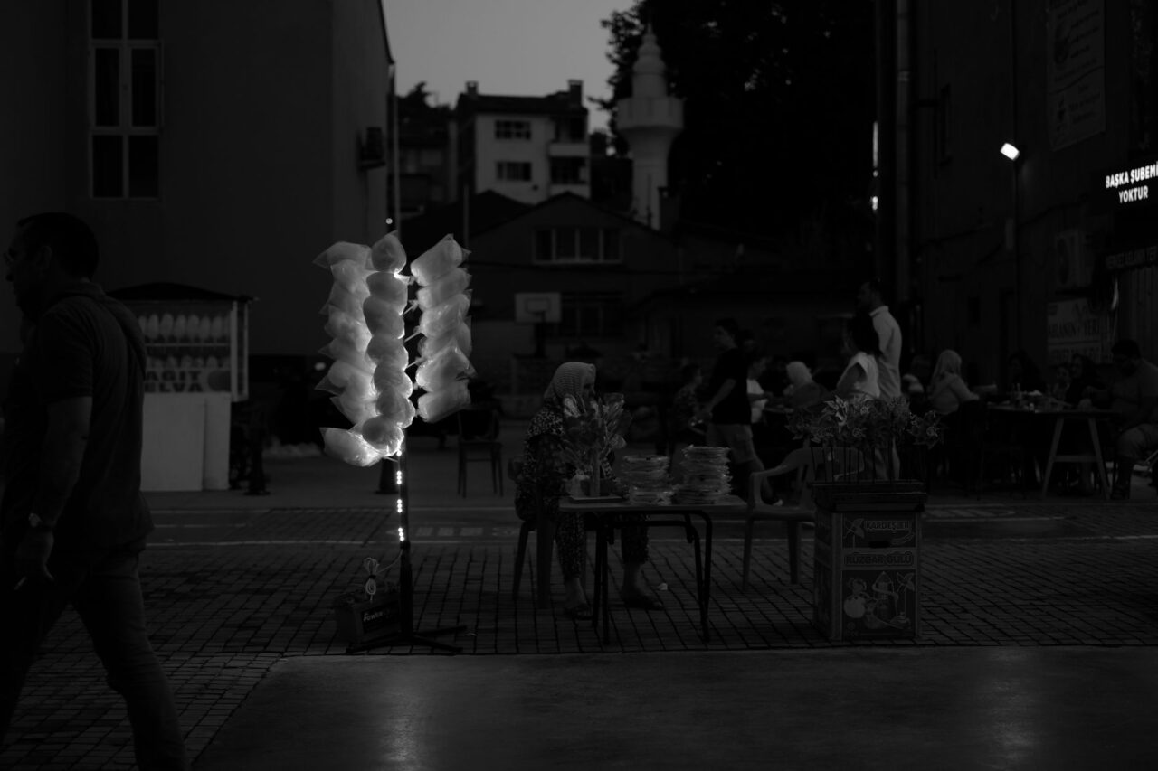 Kids Entertainment: Night market with a cotton candy display